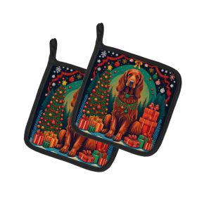 Irish Setter Christmas Pair of Pot Holders Kitchen Heat Resistant Pot Holders Sets Oven Hot Pads for Cooking Baking BBQ, 7 1/2 x 7 1/2